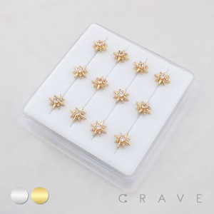CELESTIAL MULTI CZ STARBURST POLISH 316L SURGICAL STEEL L-SHAPE NOSE RING BOX